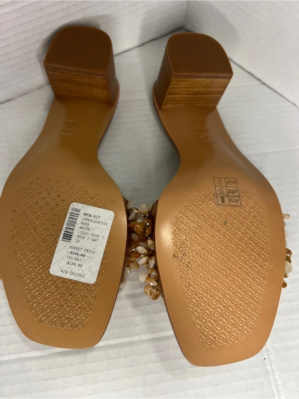 Tory Burch Beaded Rose/Neutral Tan Slide Mules Sandals